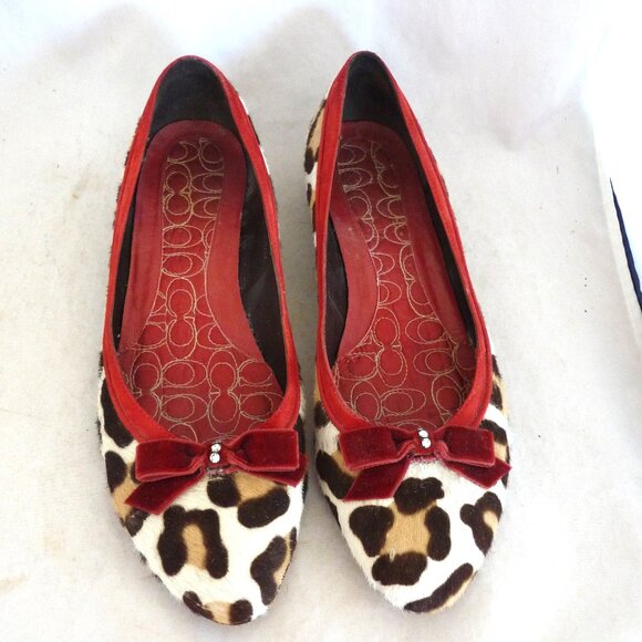 Coach leopard print ballet flats 9M red velvet bow rhynstones - Picture 2 of 7